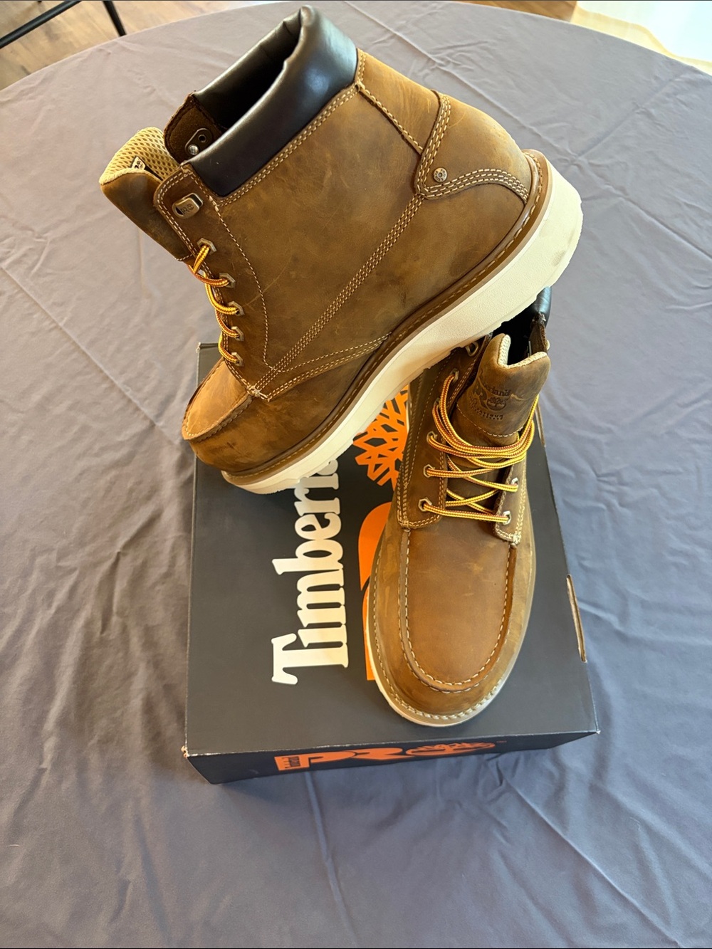 Timberland Brown Leather Moc Toe Work Boots with Tan Laces
